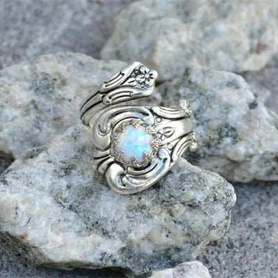 White Opal Spoon Adjustable Ring