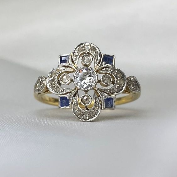 Vintage Blue Crystal Mandala Ring