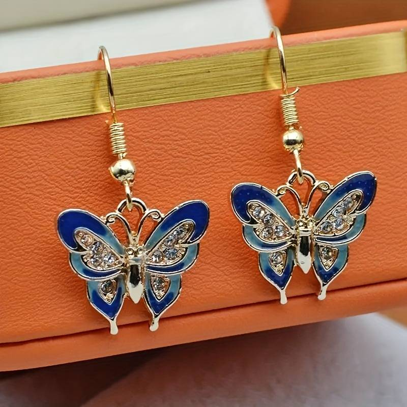 Vintage Blue Butterfly Enamel Earrings