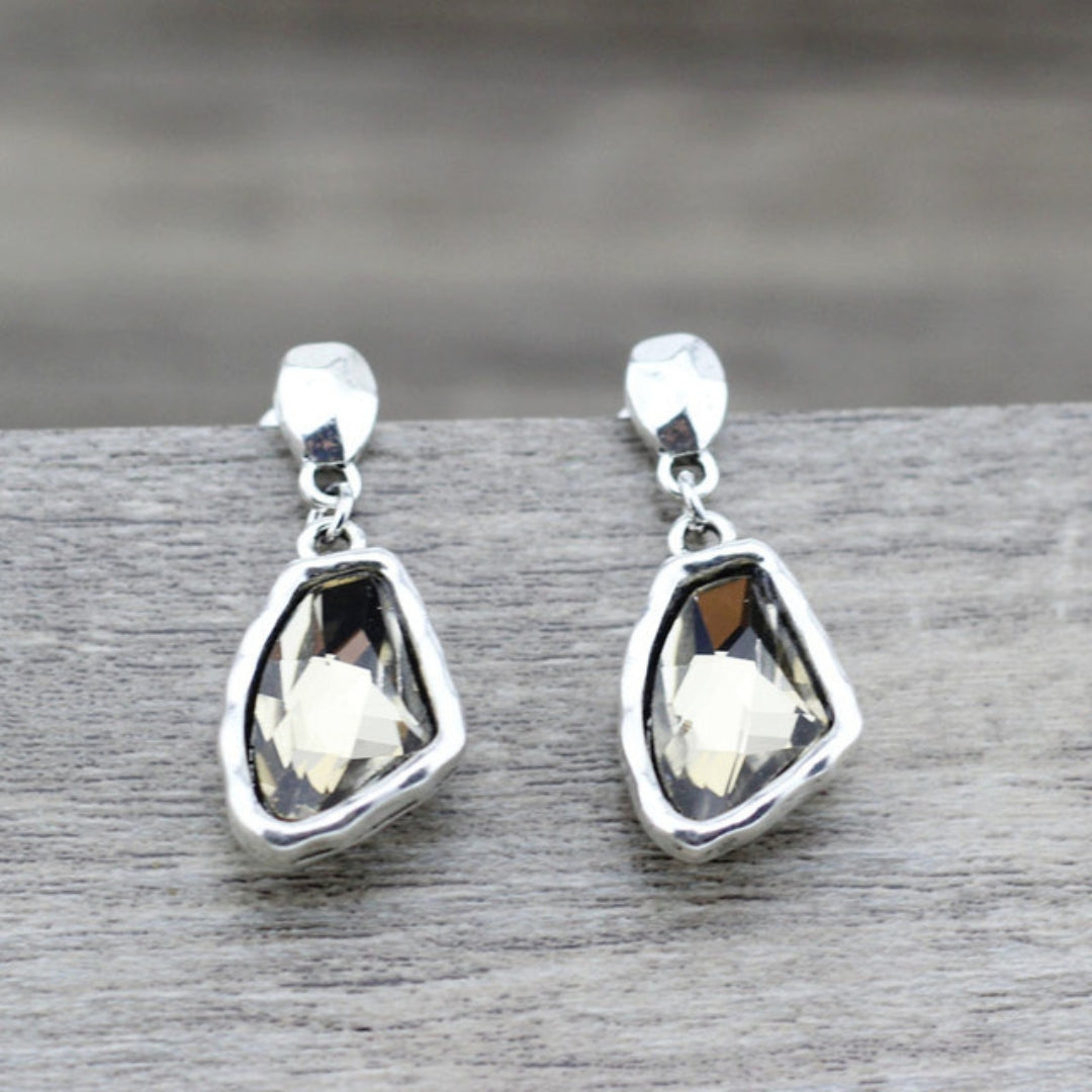 Crystal Stones Earrings in Silver