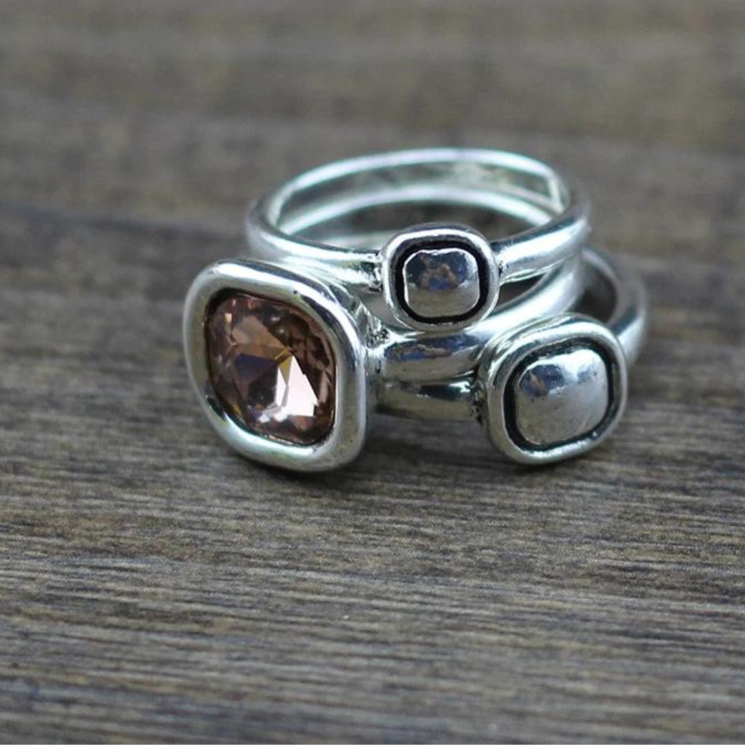 Silver Crystal Mirror Ring