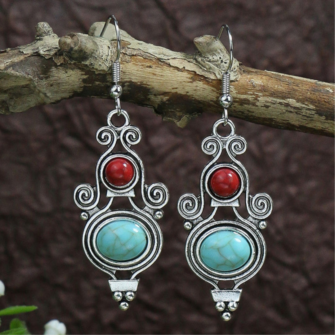 Silver Opal Maiden Boho Pendant Earrings