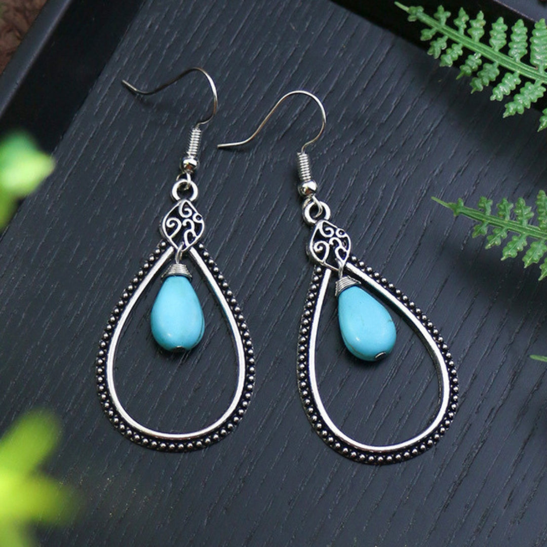 Boho Small Opal Drop Earrings in Silver