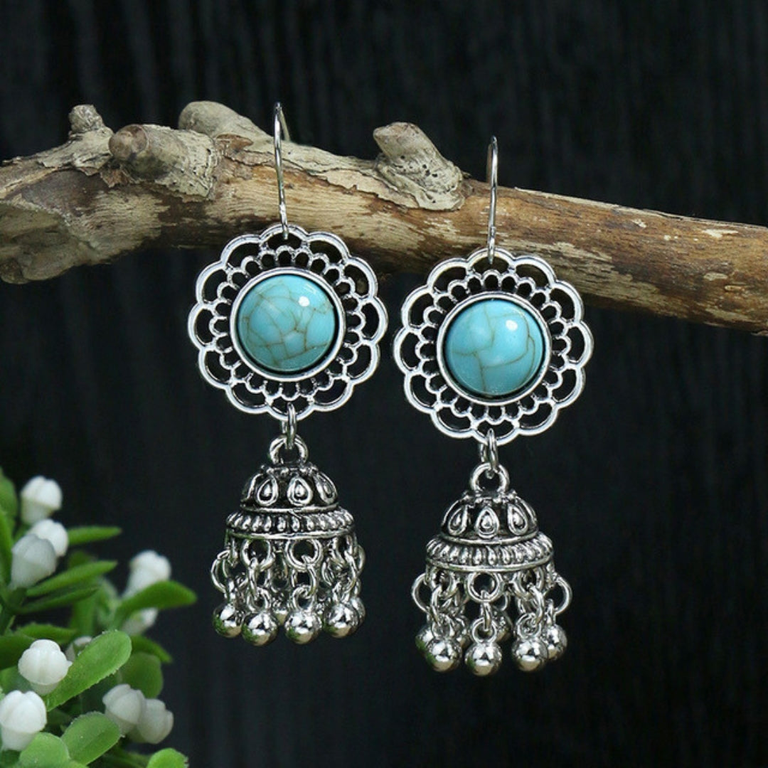 Silver Opal Bell Pendant Earrings