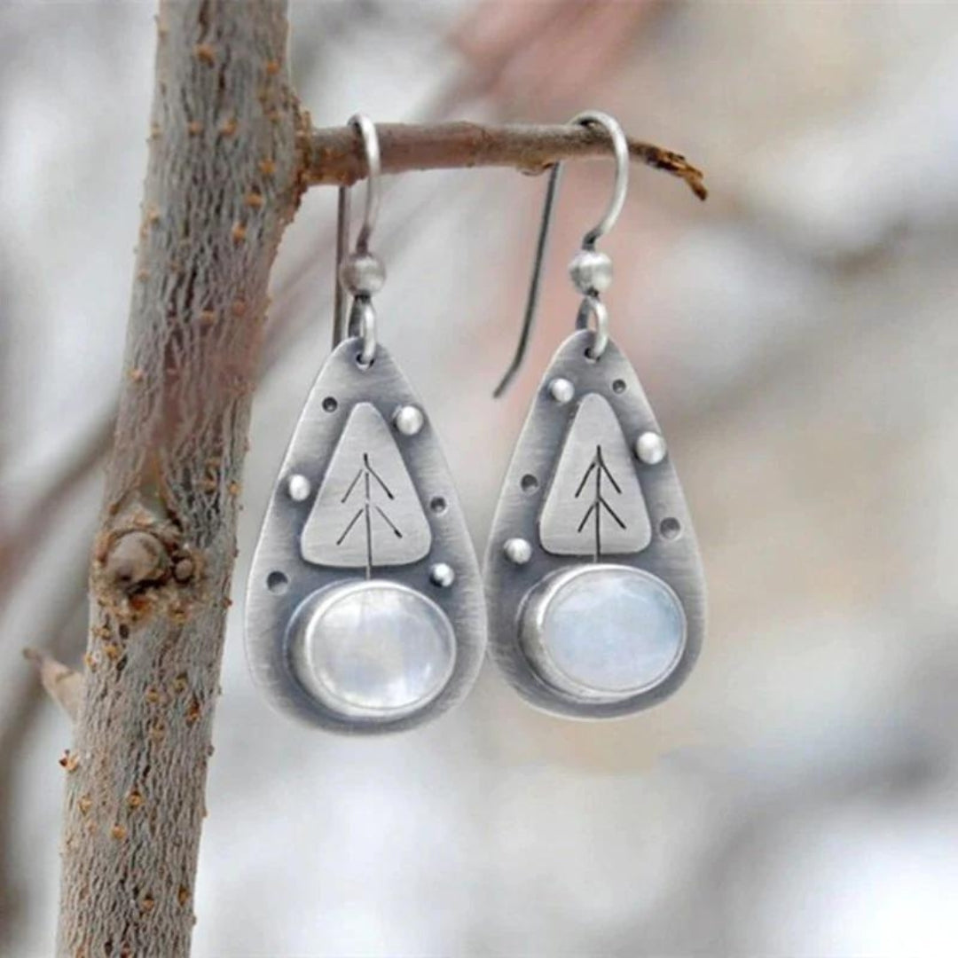 Boho Earrings with White Opal in Silver