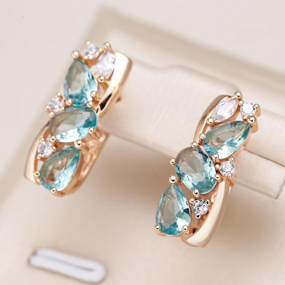 Blue Zirconia Earrings in Gold