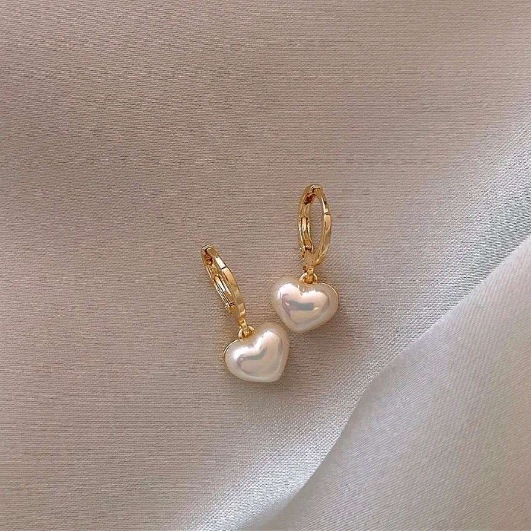 Elegant White Pearl Heart Earrings