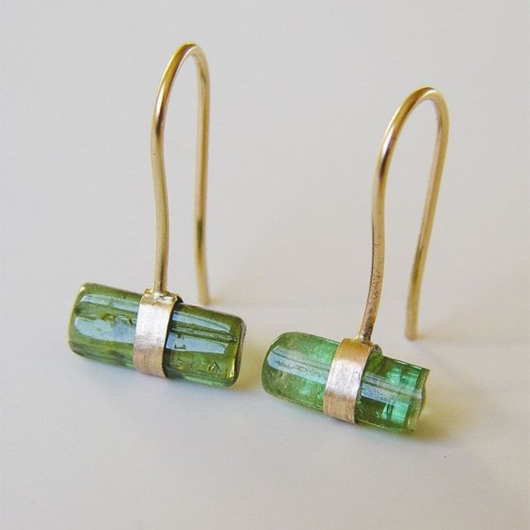 Vintage Green Stone Gold Earrings