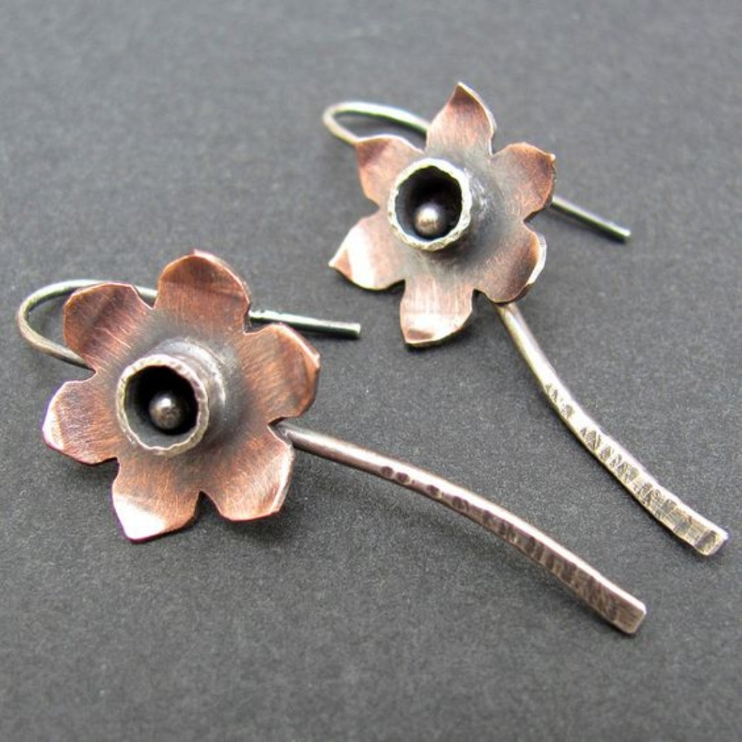 Vintage Silver Brown Flower Earrings