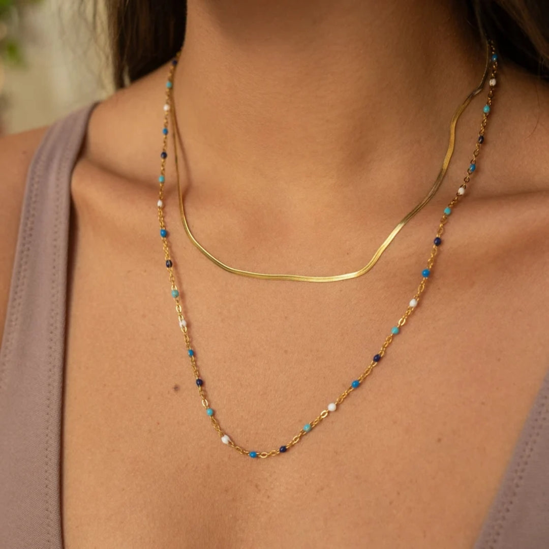 Vintage Golden Blue Stones Necklace