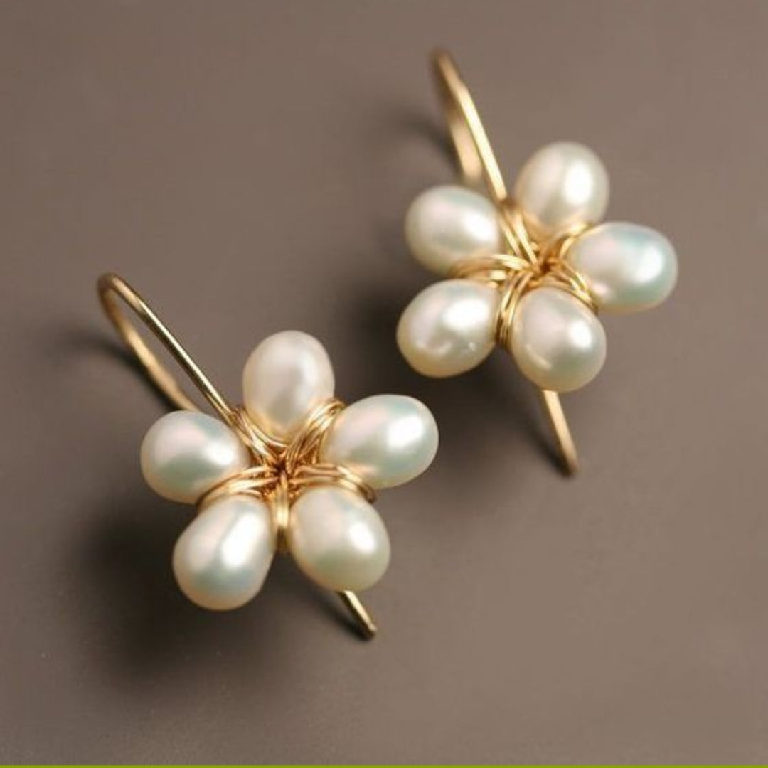 Vintage Flower Pearl Golden Earrings