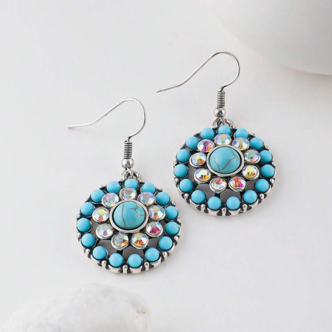 Vintage Mandala Blue Inlaid Stone Earrings