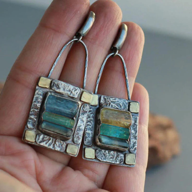 Blue Green Crystal Earrings