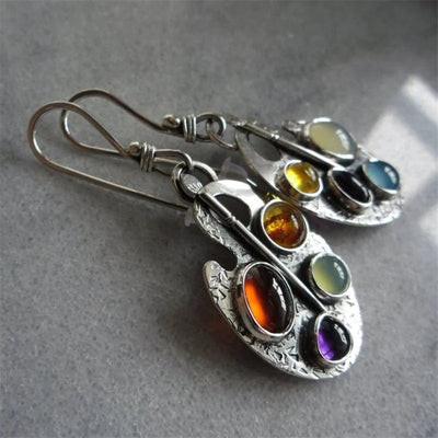 Multicoloured Stone Pendant Earrings