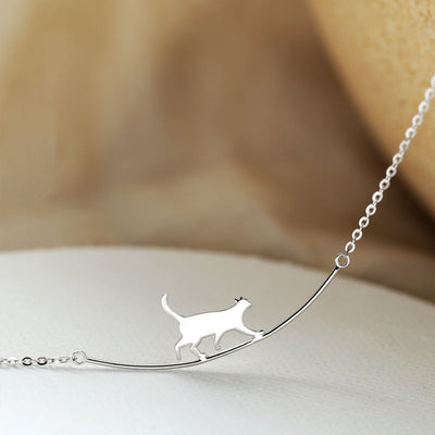 Climbing Cat Necklace in Silver