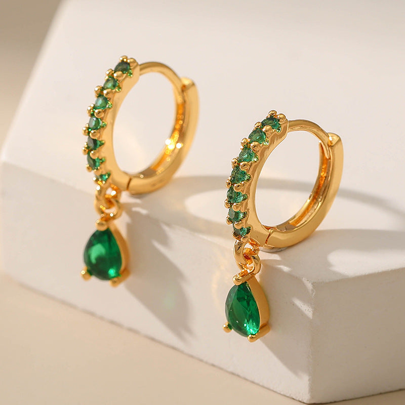 Green Zirconia Earrings in Gold