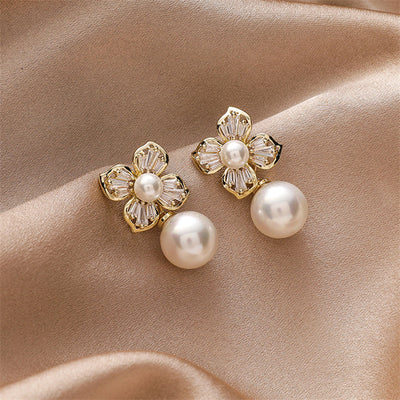 Crystal Flower Pearl Earrings