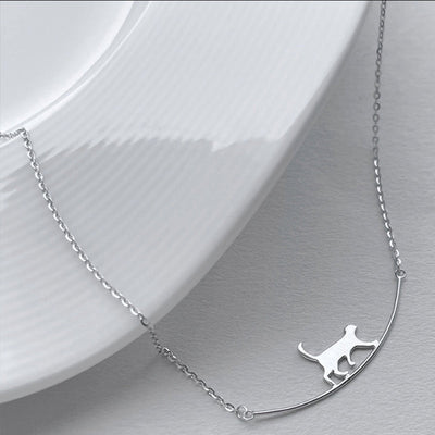 Climbing Cat Necklace in Silver