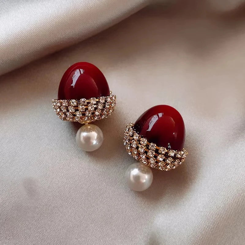 Red Hazelnut Pearl Earrings