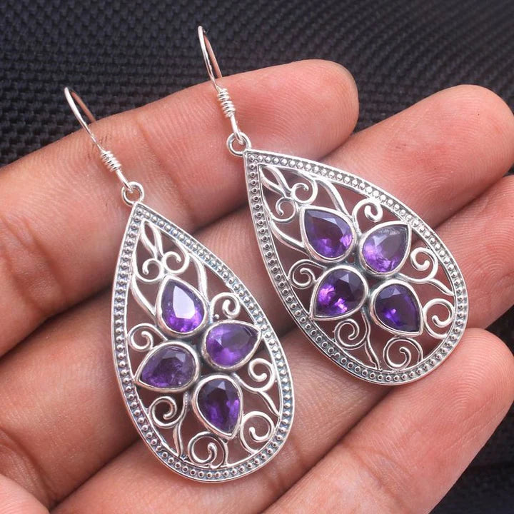 Vitnage Silver Purple Water Drop Earrings