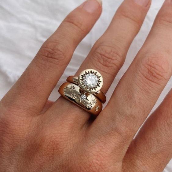 Vintage Starlight Zirconia Golden Ring Set