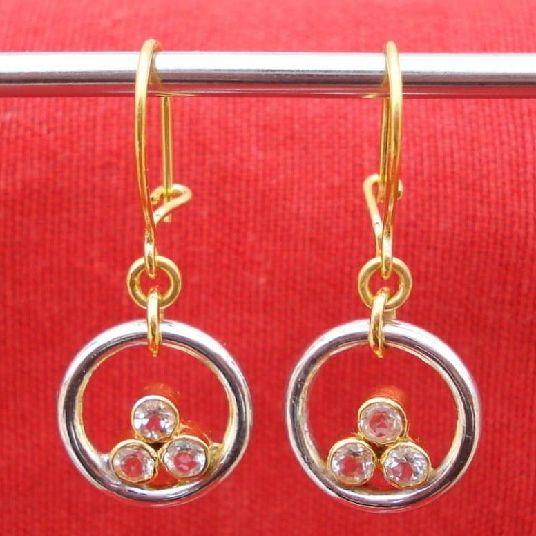 Vintage Gold & Silver Triple Zirconia Earrings