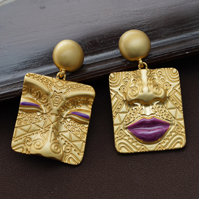 Vintage Golden Face Earrings