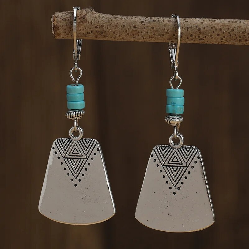 Vintage Turquoise Stone Shovel Earrings