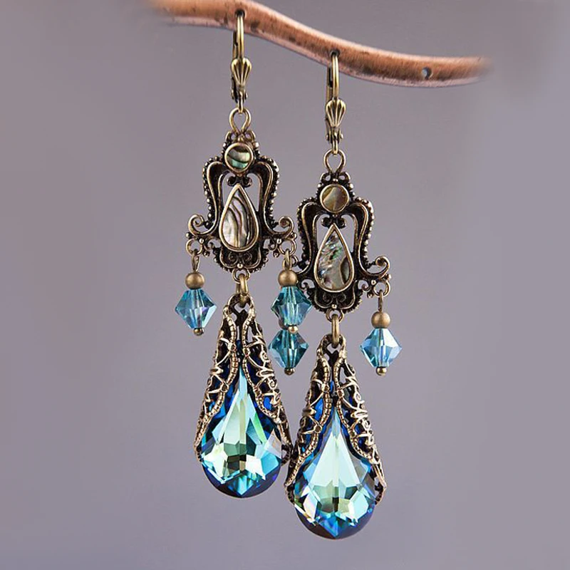 Vintage Dangling Blue Crystal Earrings