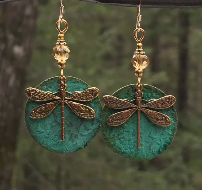 Vintage Dragonfly Golden Earrings