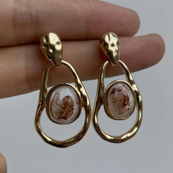 Vintage White Stone Irregular Golden Earrings