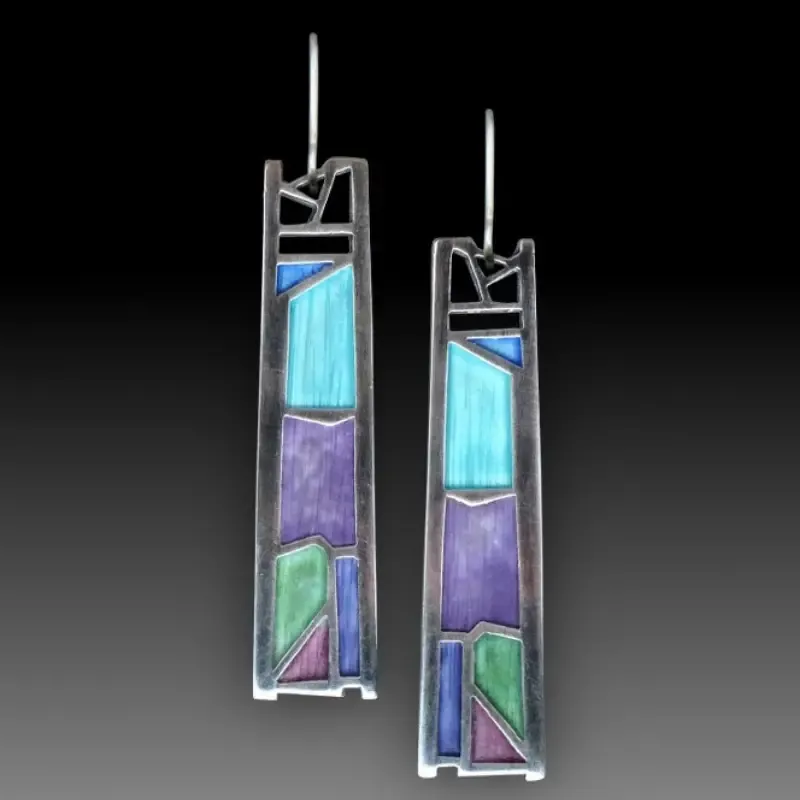 Vintage Blue Enamel Rectangular Earrings