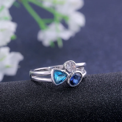 Vintage Blue Inlaid Crystal Ring