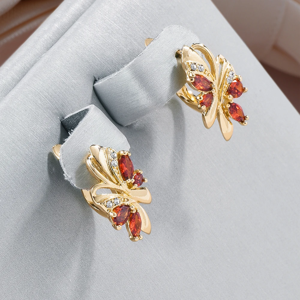 Elegant Red Crystal Butterfly Earrings