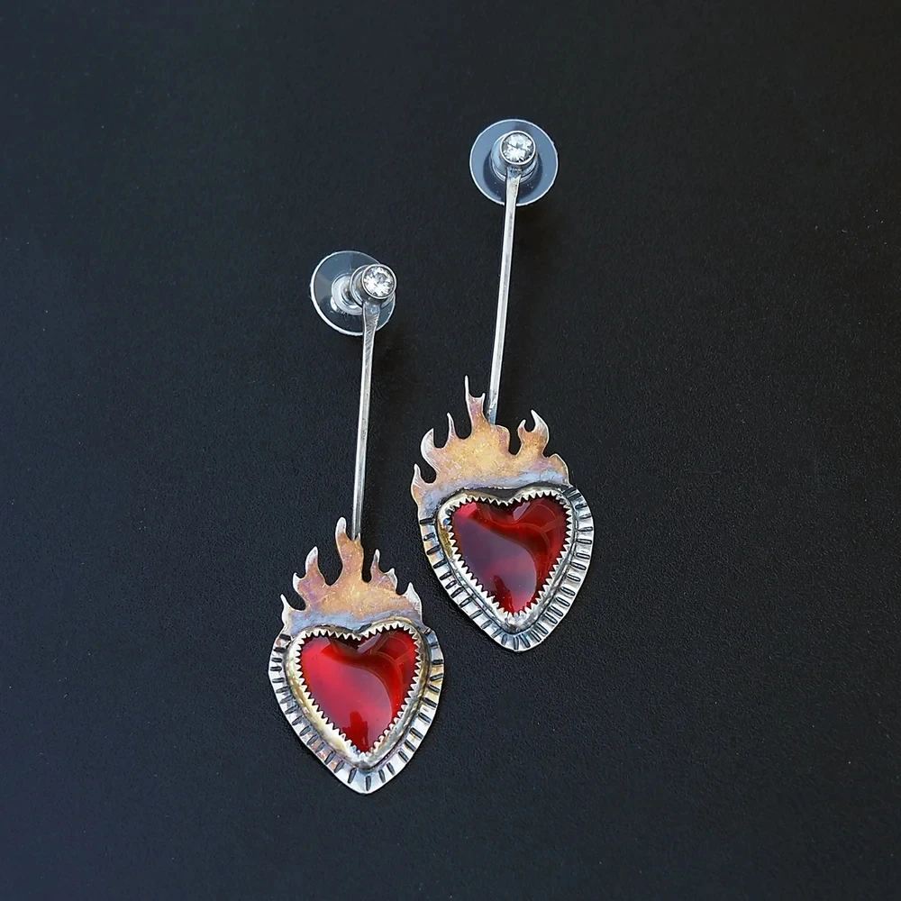 Vintage Fire Heart Earrings