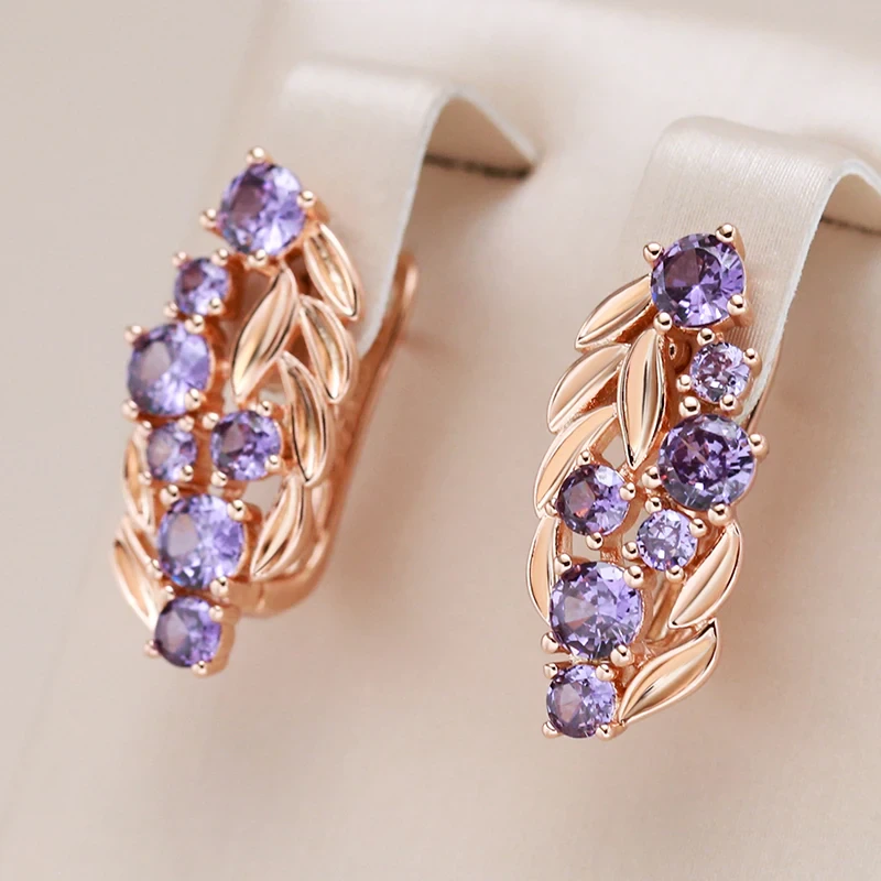 Elegant Bright Purple Crystal Earrings