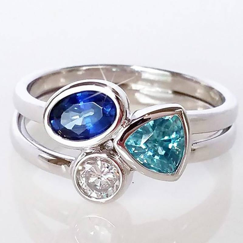 Vintage Blue Stones Silver Ring