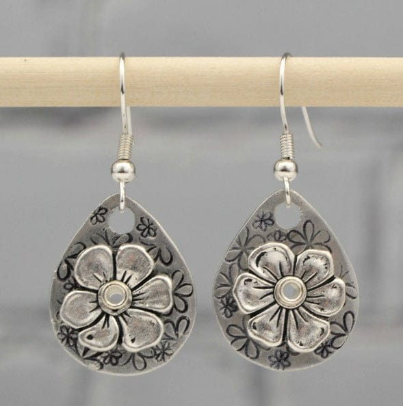 Vintage Silver Flower Drop Earrings