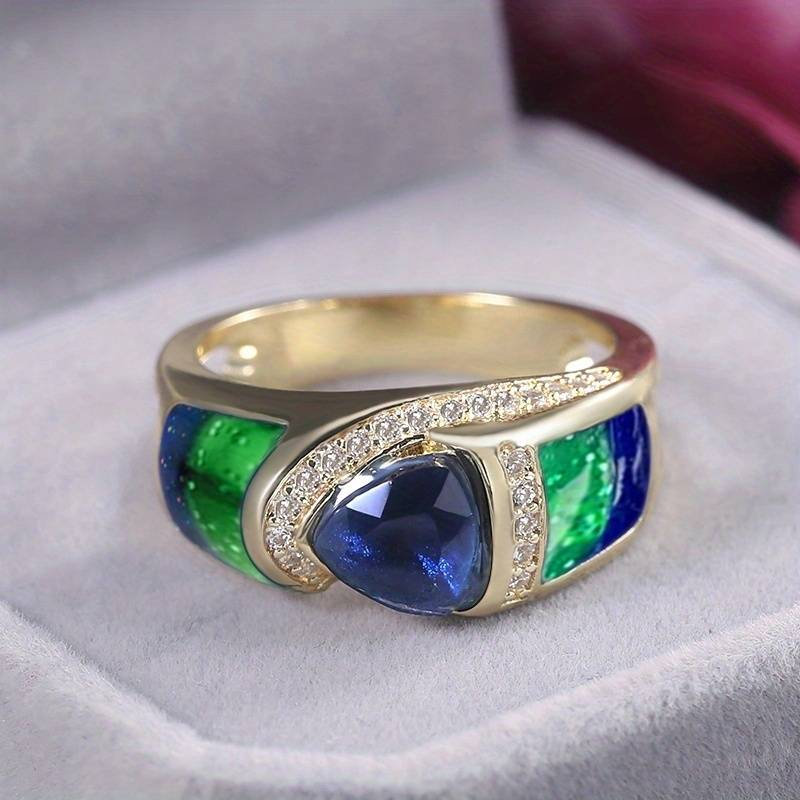 Vintage Gold Zirconia Blue & Green Ring