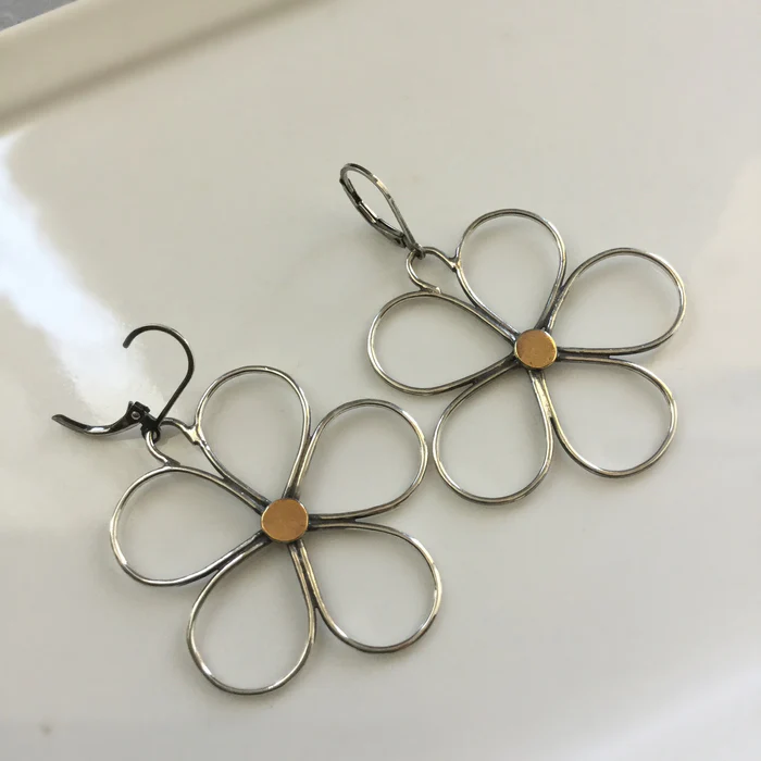 Vintage Silver Hollow Flower Earrings