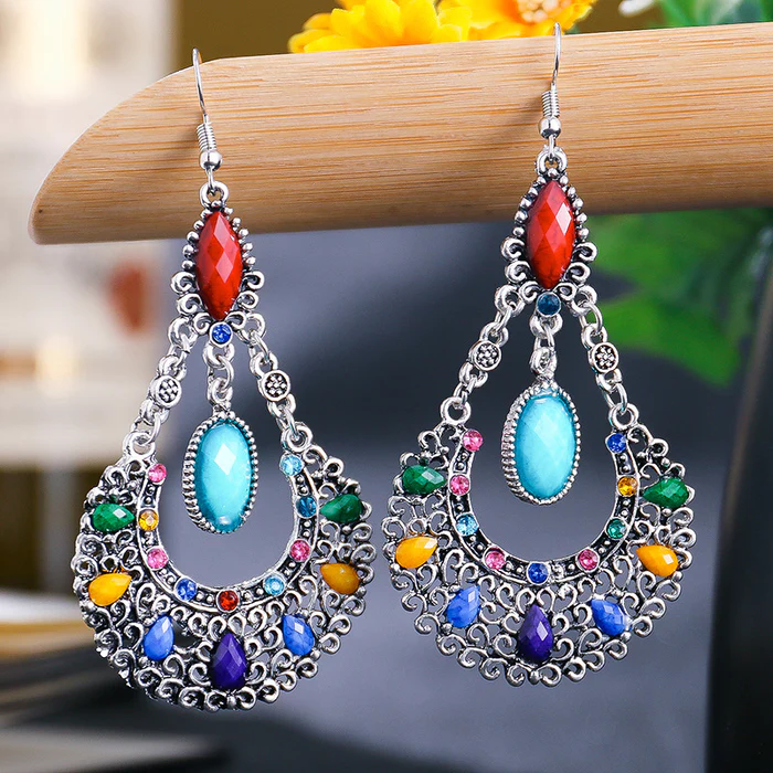 Vintage Dangling Mandala Stone Earrings