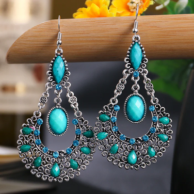 Vintage Dangling Mandala Stone Earrings