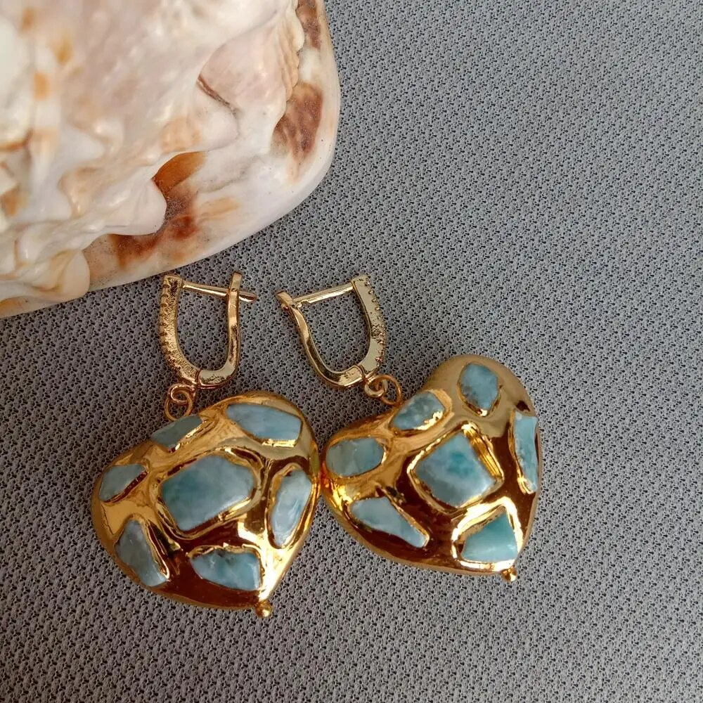 Vintage Turquoise Golden Heart Earrings