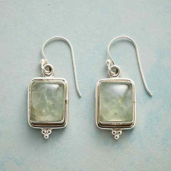 Vintage Green Natural Stone Silver Earrings