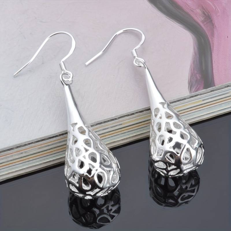 Vintage Hollow Dangling Drop Silver Earrings