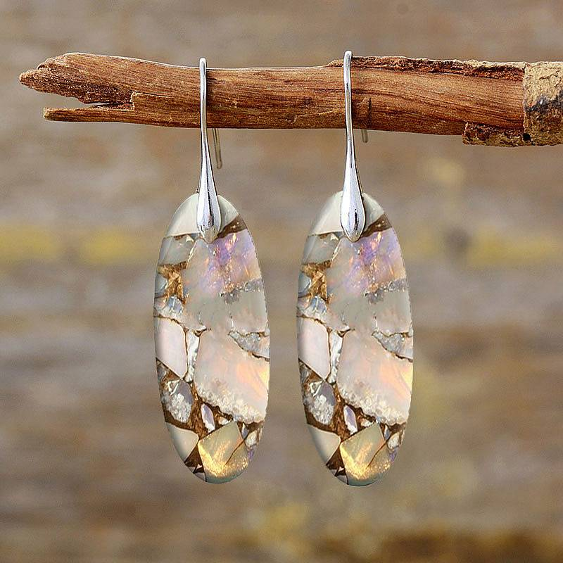 Vintage Natural Oval Stone Earrings