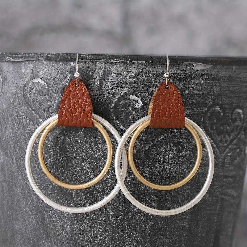 Vintage Leather Gold & Silver Earrings