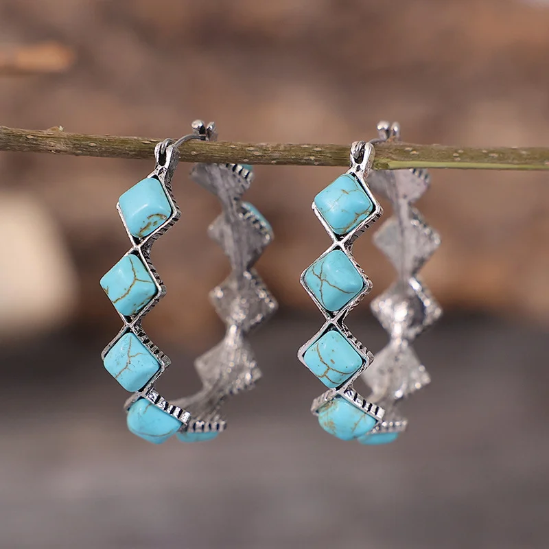 Vintage Turquoise Geometric Stone Earrings