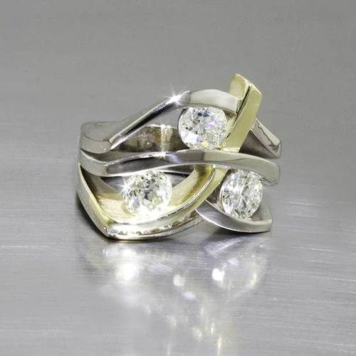 Vintage Zirconia Golden & Silver Ring