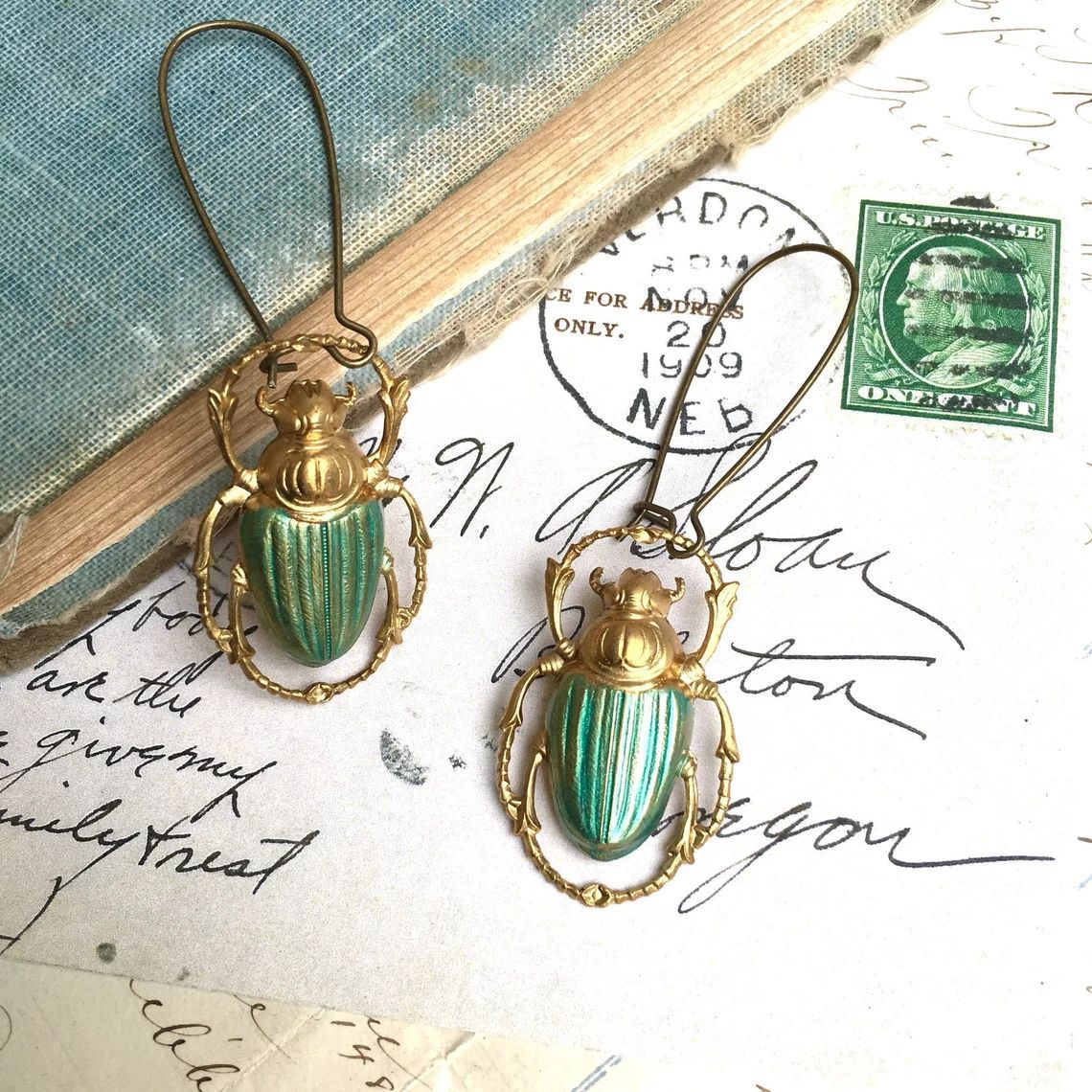 Vintage Golden Scarab Earrings